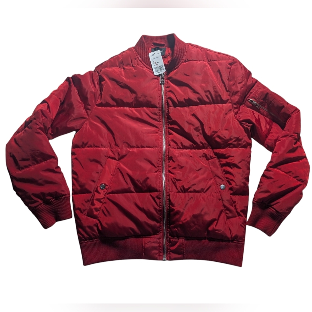 Forever 21 Red Hypoallergenic Fill Puffer Flight Bomber Jacket S Small BNWT